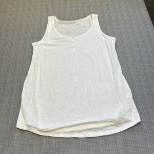 Eileen Fisher Henley Tank‎ Top Large White 100% Linen Sleeveless Minimalist